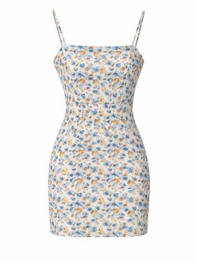 Versona blue/tan floral mini dress, size 6